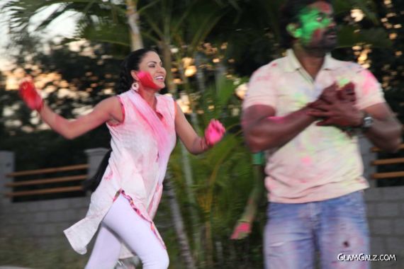 Veena Malik Celebrating Holi